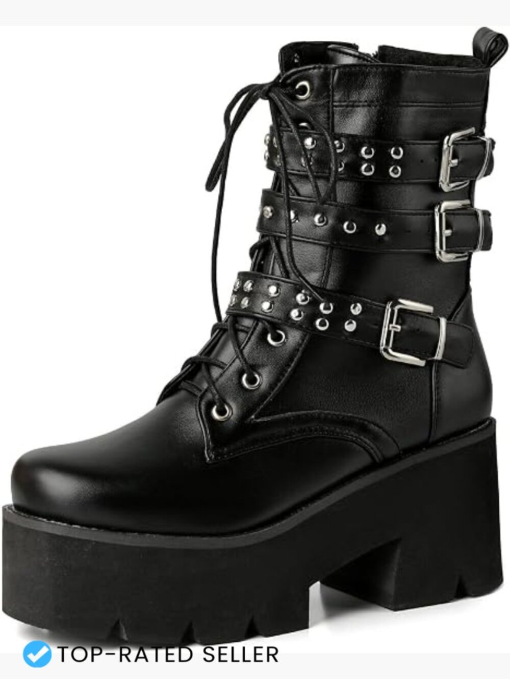 Chunky Platform Ankle Boots Lace Up High Heel Goth Motorcycle Boots with Chain